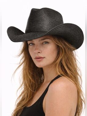Black Straw Cowboy Hat - Wide Brim